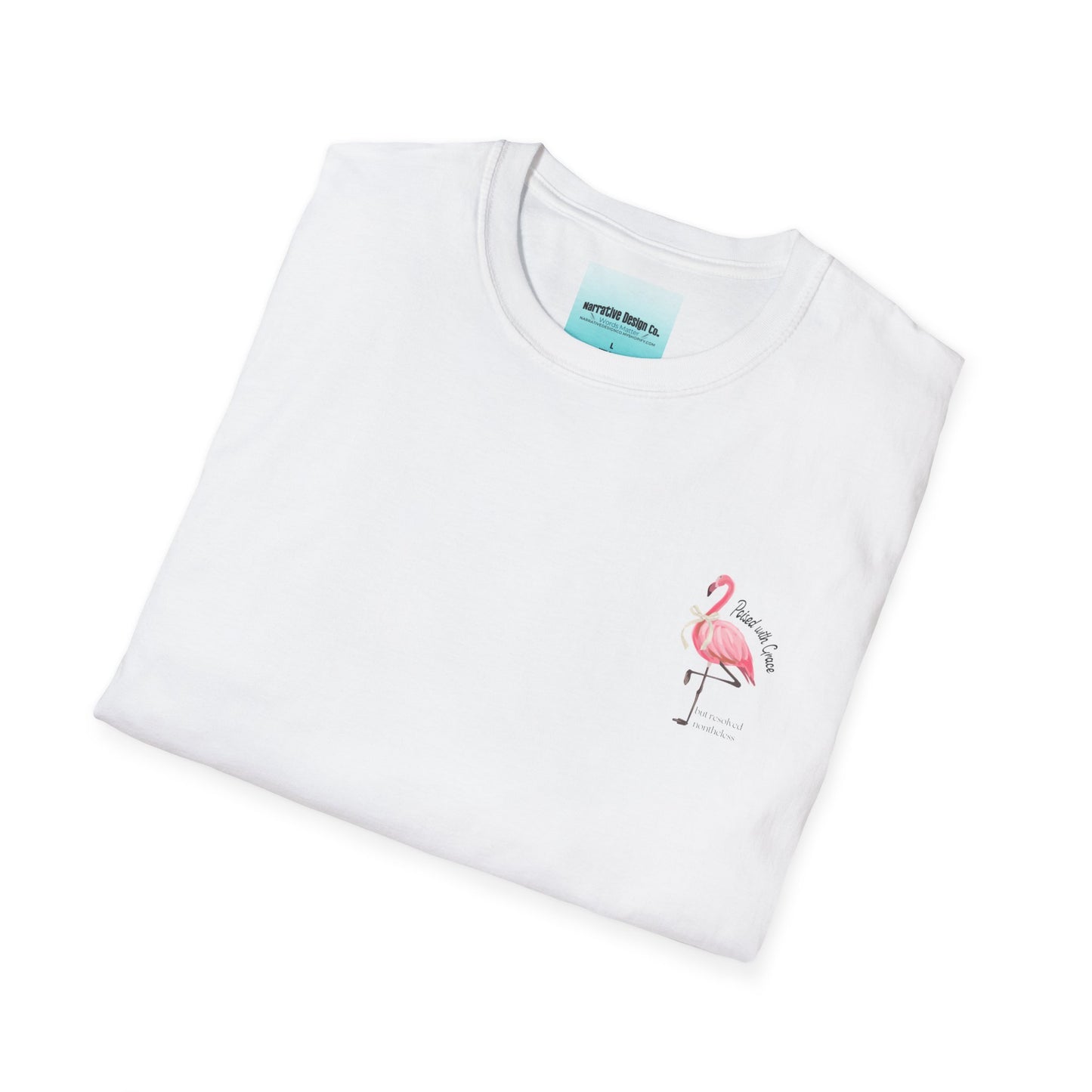 Flamingo Graphic Unisex Softstyle T-Shirt – ‘Poised with Grace’