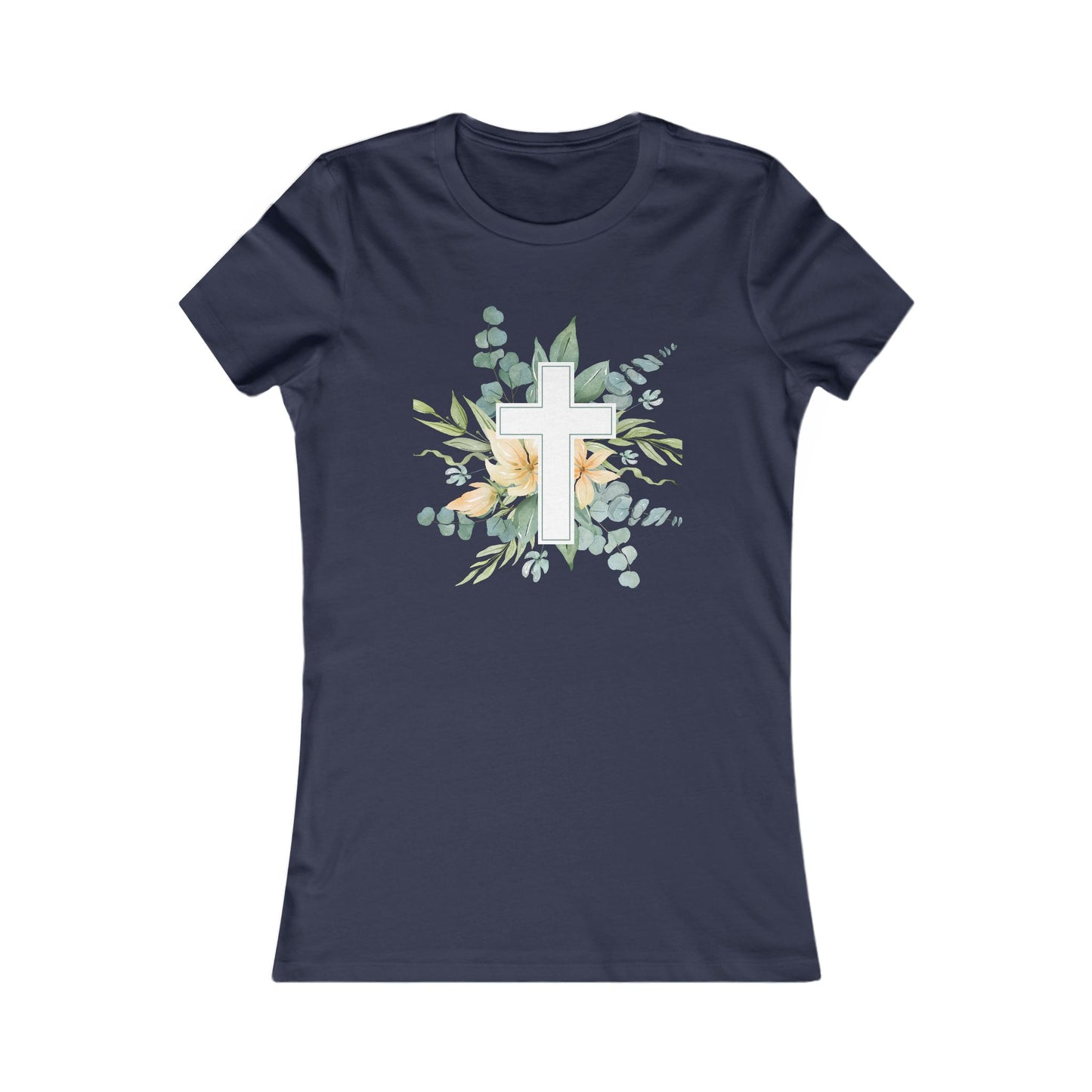Tee Shirt Women's Cross & Floral Design