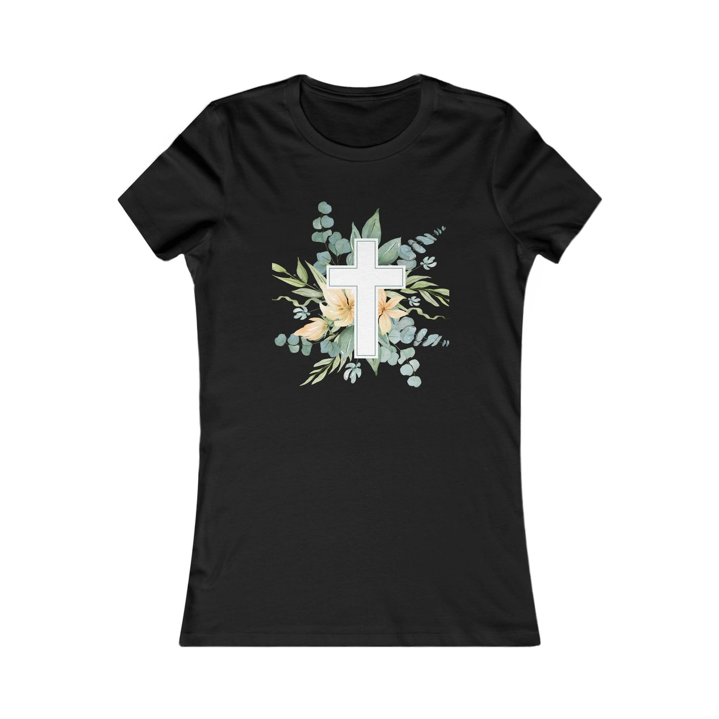 Tee Shirt Women's Cross & Floral Design