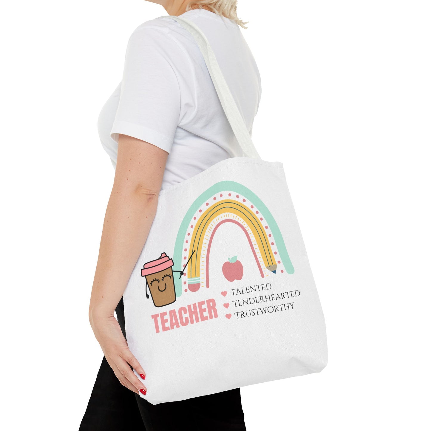 Cute Teacher Tote Bag - Talented, Tenderhearted, Trustworthy Design