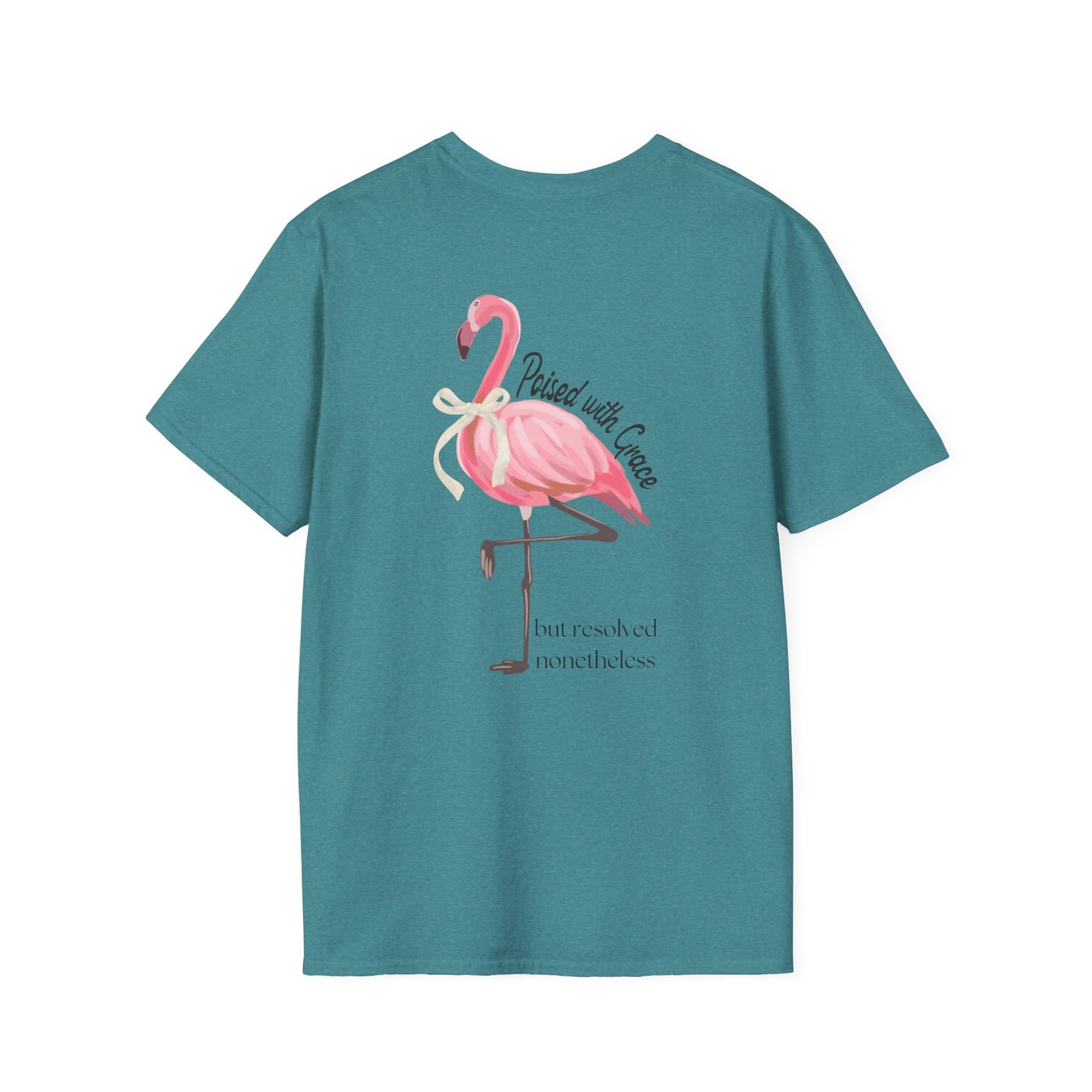 Flamingo Graphic Unisex Softstyle T-Shirt – ‘Poised with Grace’