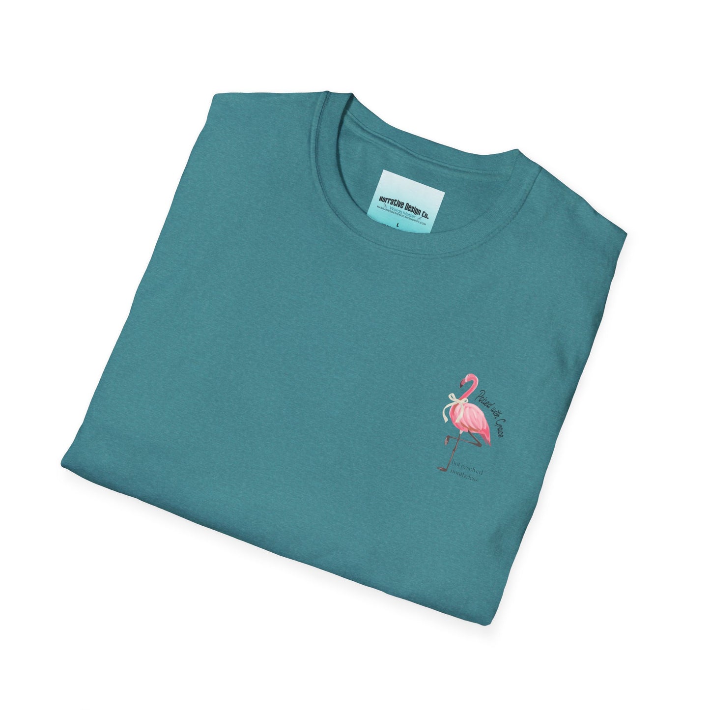 Flamingo Graphic Unisex Softstyle T-Shirt – ‘Poised with Grace’