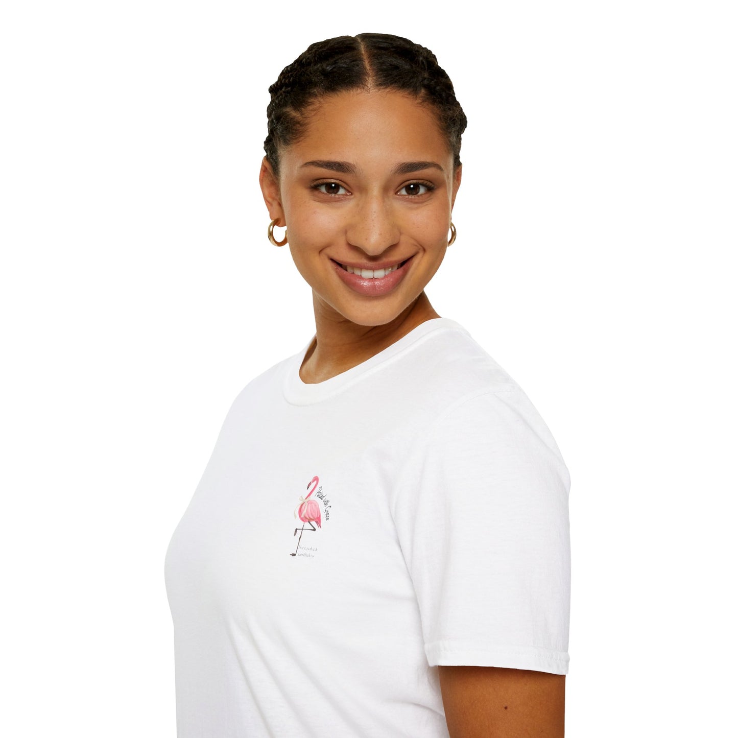 Flamingo Graphic Unisex Softstyle T-Shirt – ‘Poised with Grace’