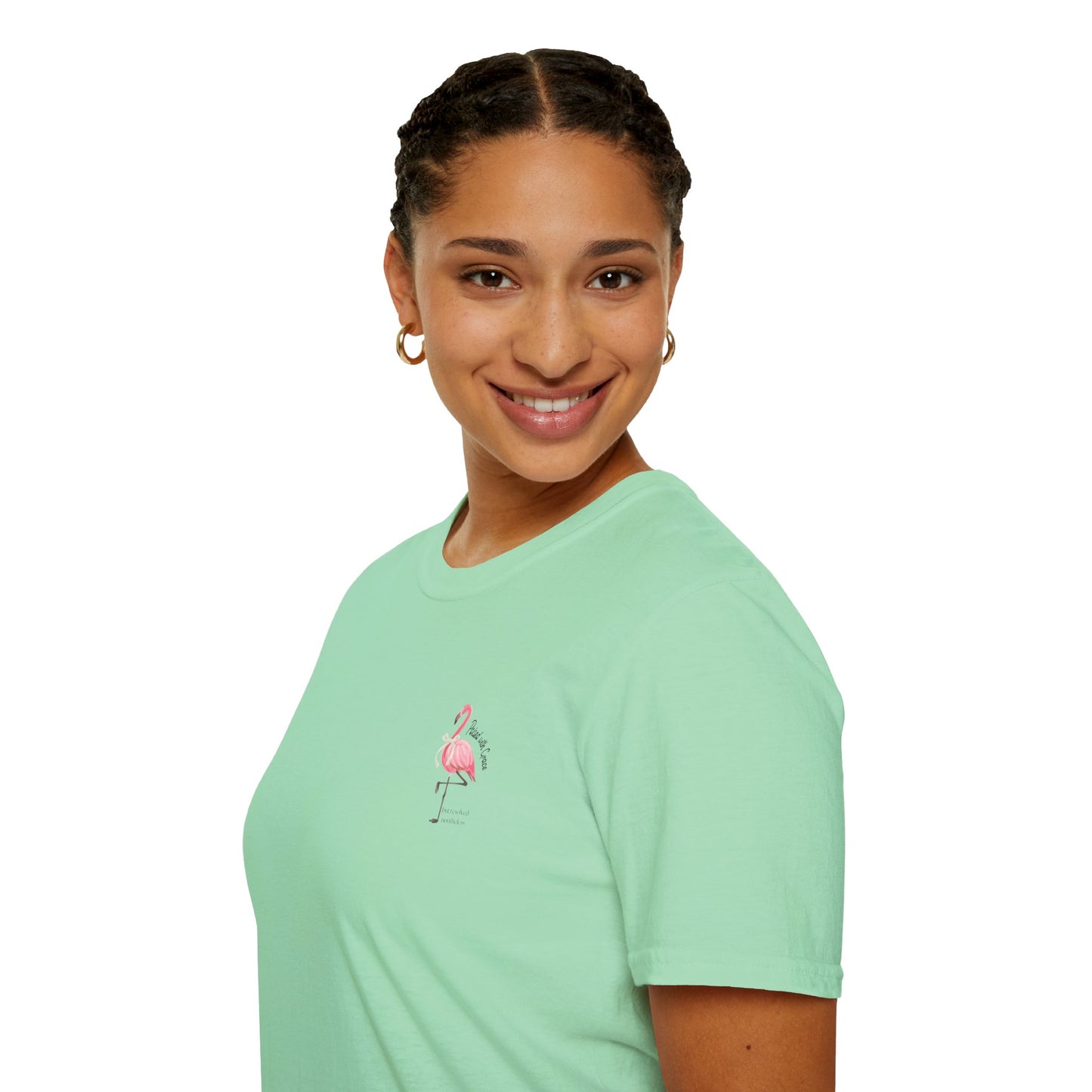 Flamingo Graphic Unisex Softstyle T-Shirt – ‘Poised with Grace’