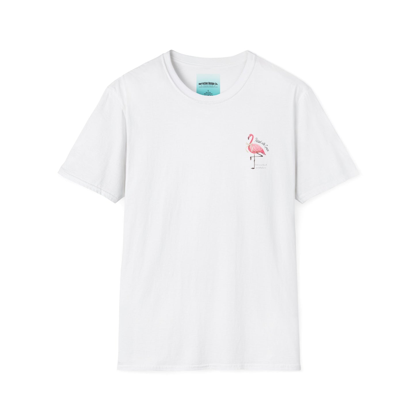 Flamingo Graphic Unisex Softstyle T-Shirt – ‘Poised with Grace’