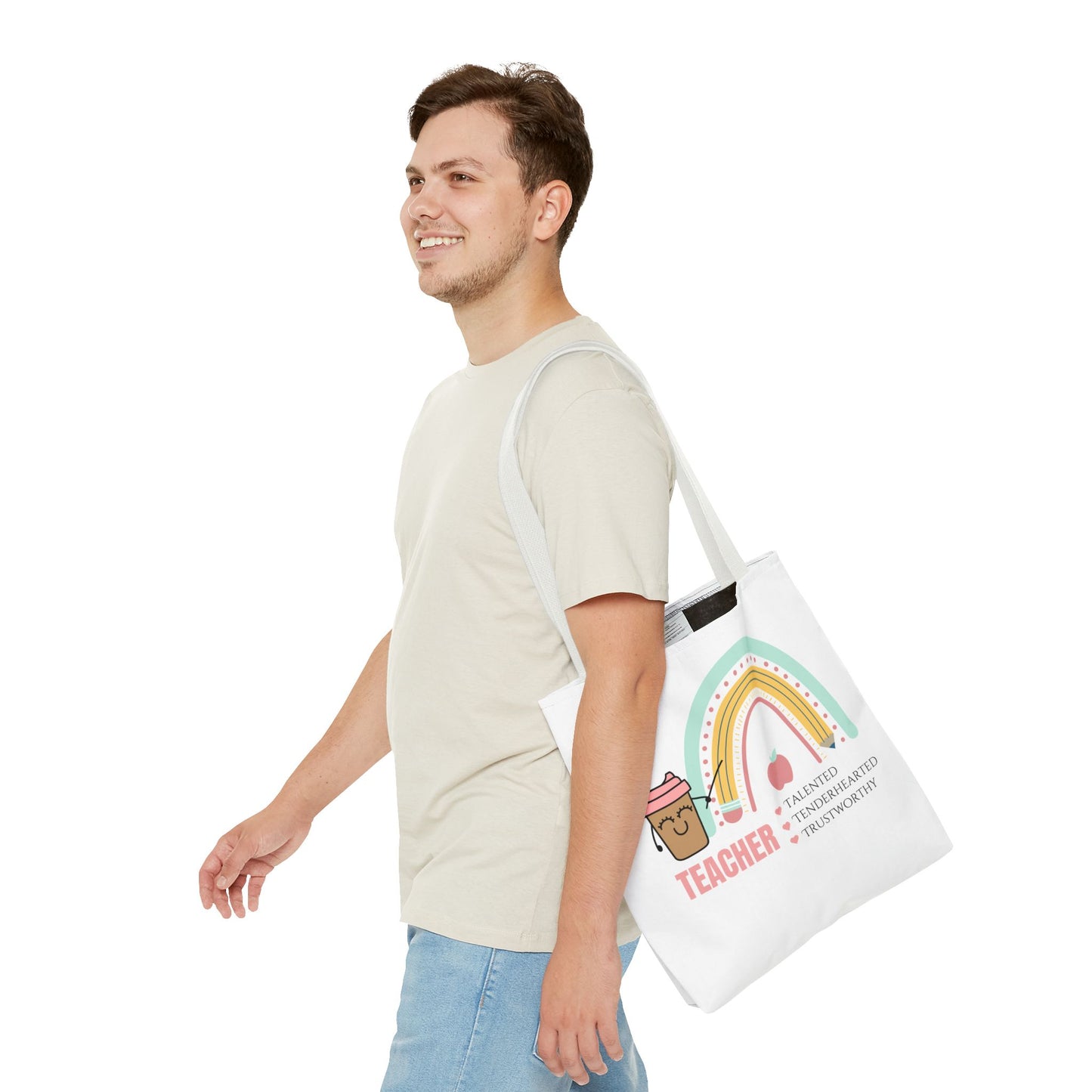 Cute Teacher Tote Bag - Talented, Tenderhearted, Trustworthy Design