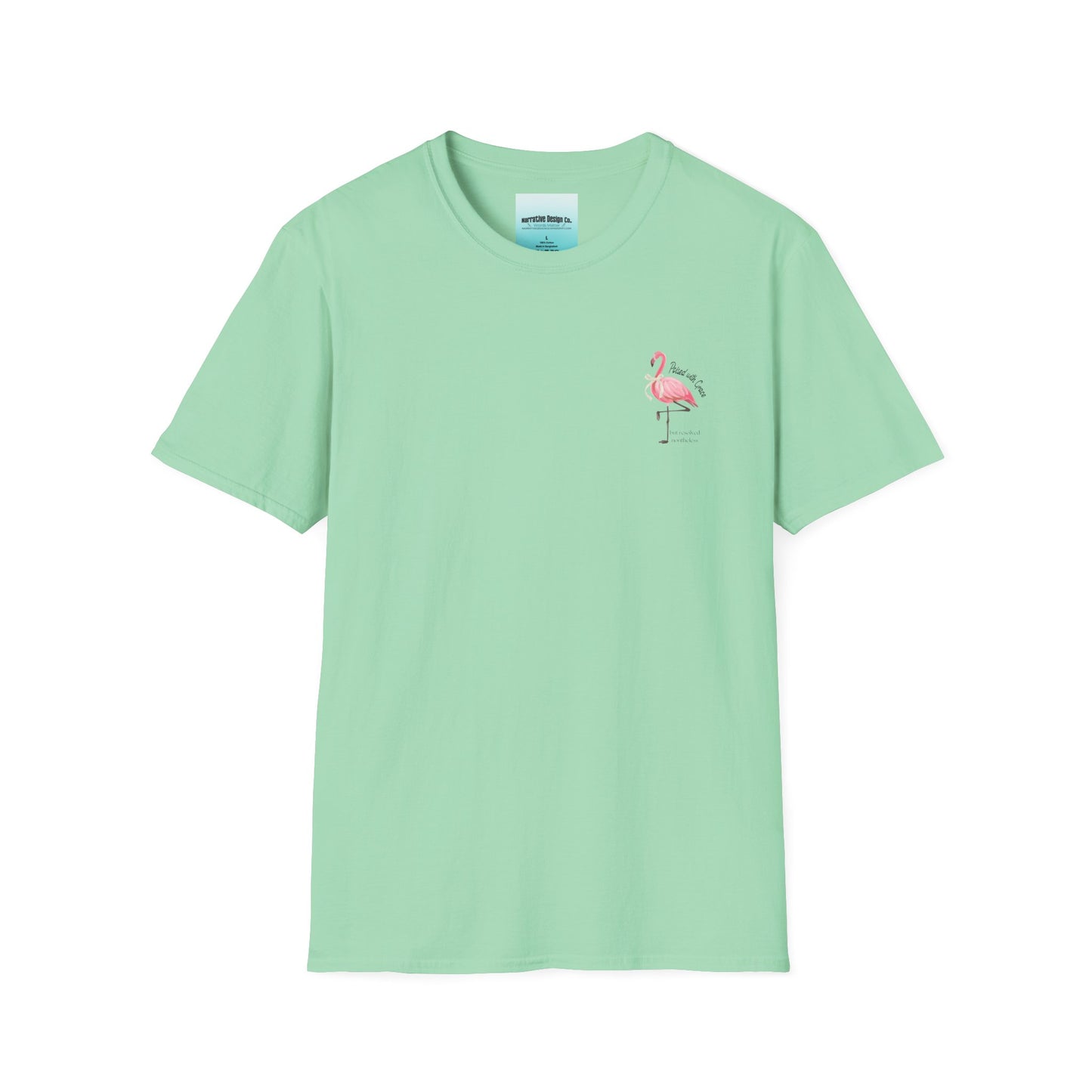 Flamingo Graphic Unisex Softstyle T-Shirt – ‘Poised with Grace’