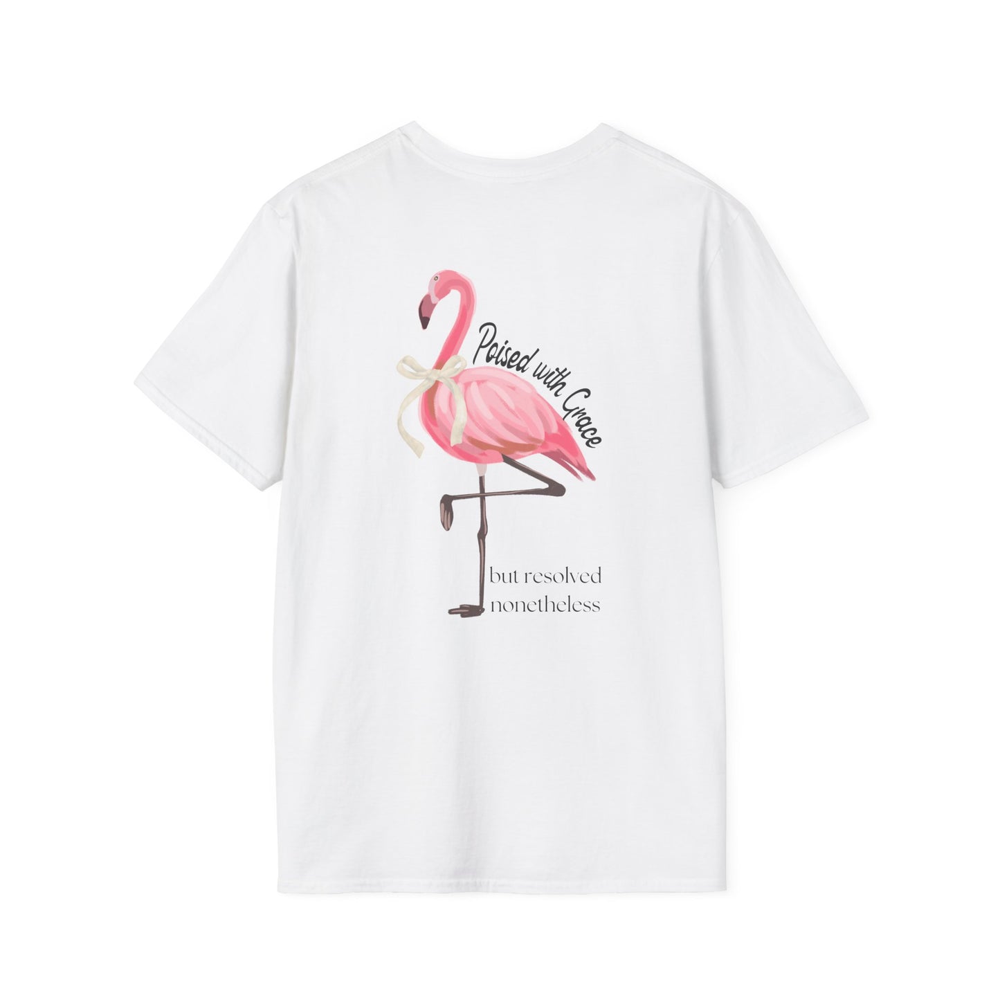 Flamingo Graphic Unisex Softstyle T-Shirt – ‘Poised with Grace’