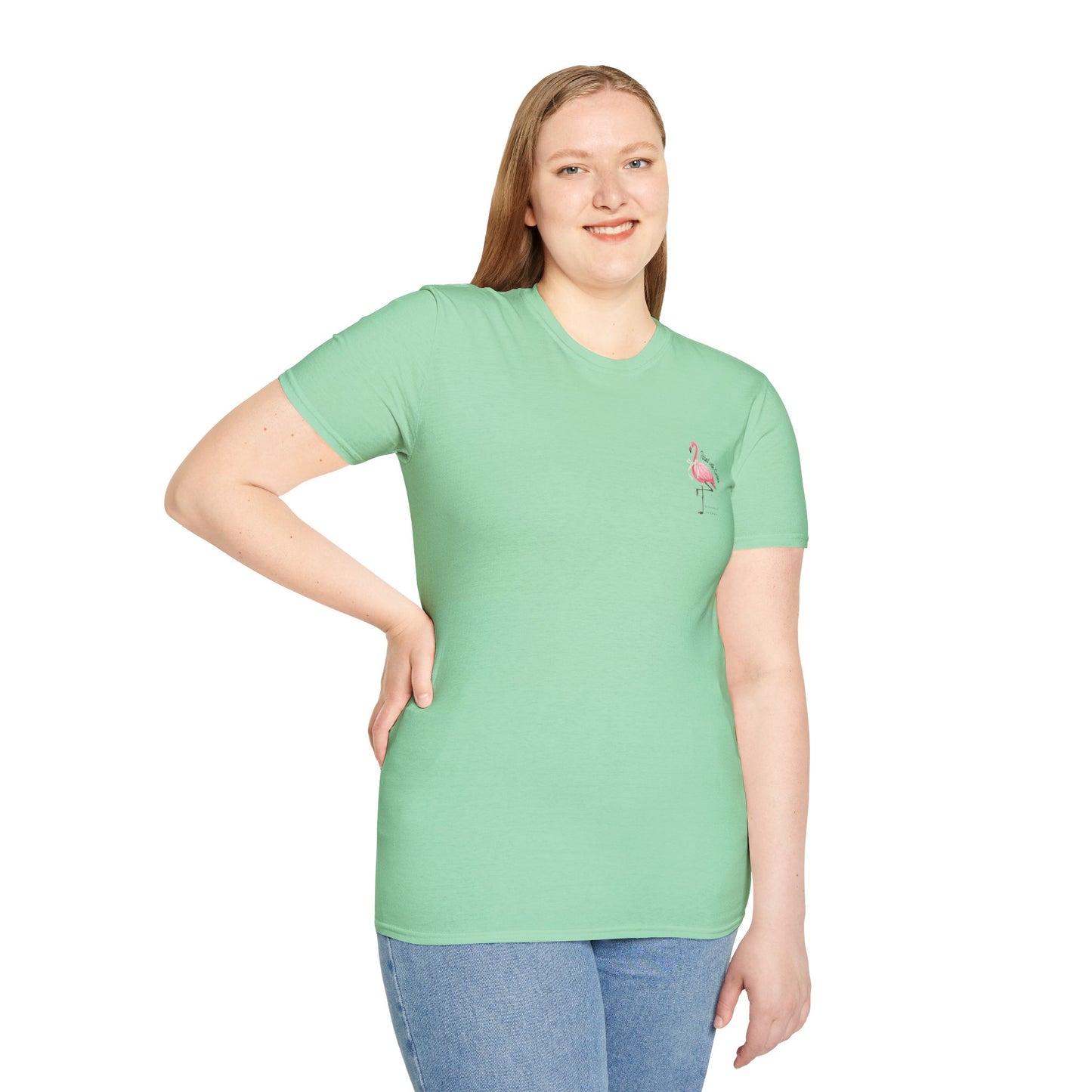 Flamingo Graphic Unisex Softstyle T-Shirt – ‘Poised with Grace’