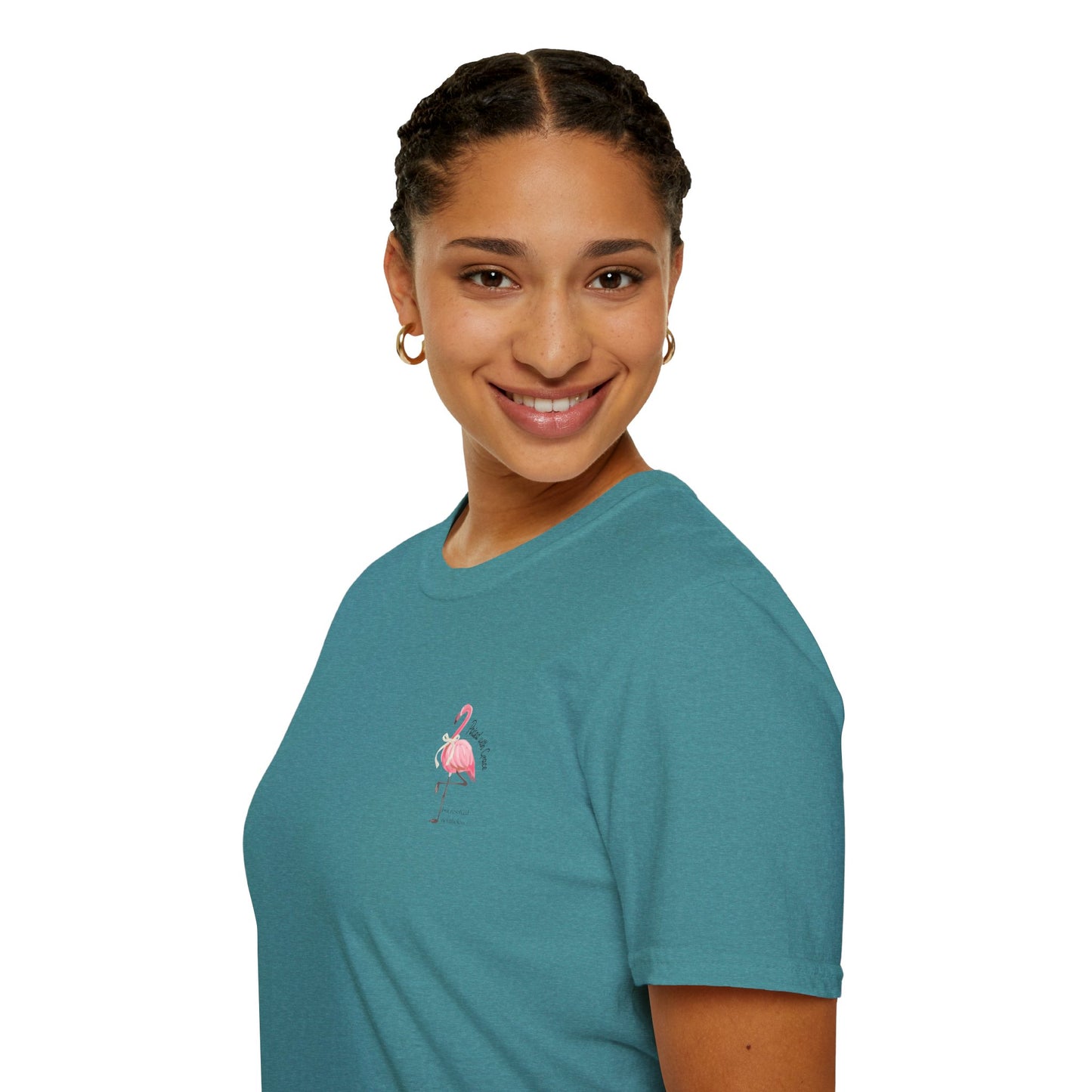 Flamingo Graphic Unisex Softstyle T-Shirt – ‘Poised with Grace’