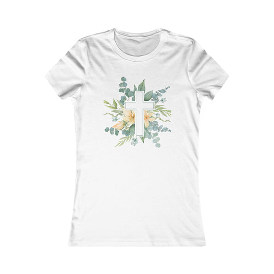 Tee Shirt Women's Cross & Floral Design