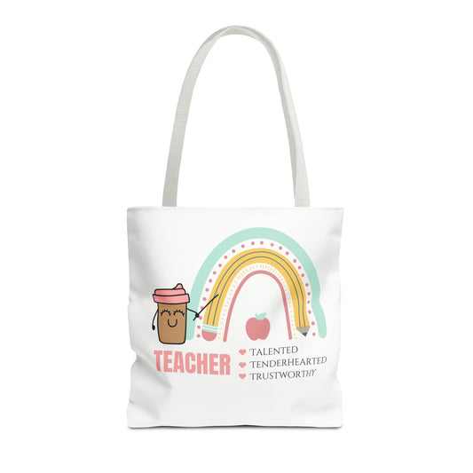 Cute Teacher Tote Bag - Talented, Tenderhearted, Trustworthy Design