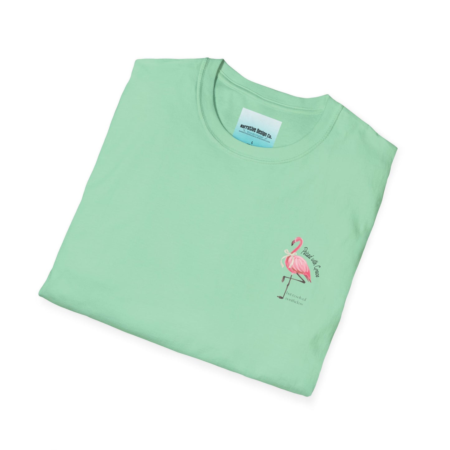 Flamingo Graphic Unisex Softstyle T-Shirt – ‘Poised with Grace’