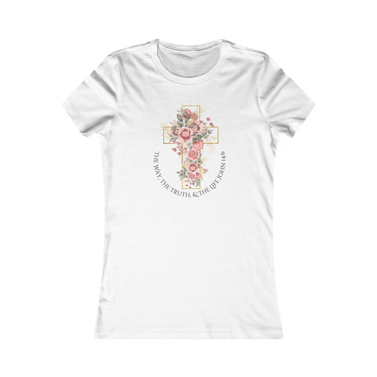Women's Tee - "The Way, the Truth, and the Life" Cross with Roses